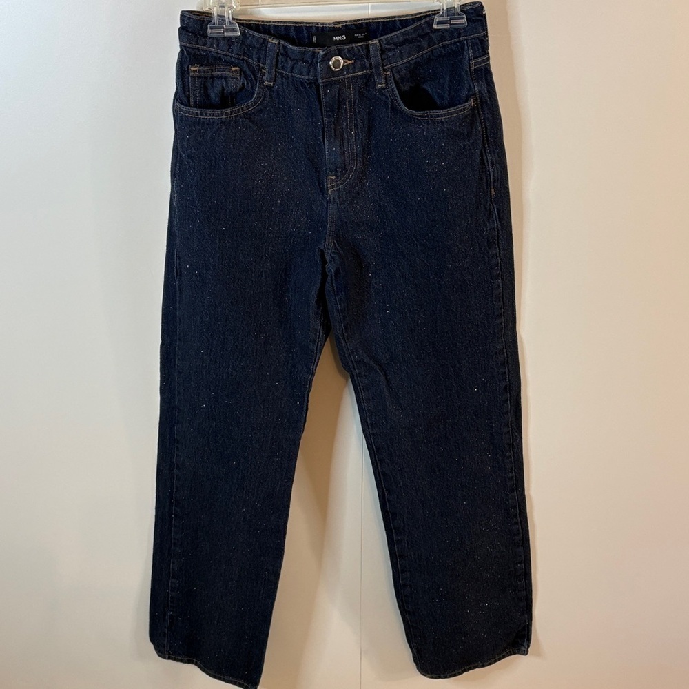 Mango Women's Dark Blue Sparkling Straight Leg Jeans